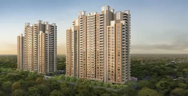 Aerial view of Tulip Yellow in Sector 69, Gurugram showcasing tall residential towers surrounded by lush green landscapes, modern architecture, and a premium gated community setting.