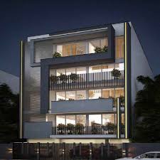 Modern 4BHK independent floor building in Sushant Lok-1 Gurgaon with balconies, premium facade, and contemporary residential design.