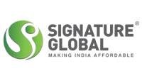 A logo featuring a green circular icon with a stylized white figure on the left. To its right, the text "SIGNATURE GLOBAL" is written in bold, dark gray capital letters, with the tagline "MAKING INDIA AFFORDABLE" in smaller gray text underneath.