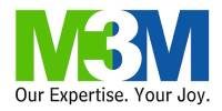 A logo featuring large block letters "M3M" split between green and blue colors, with the tagline "Our Expertise. Your Joy." written in black text underneath.